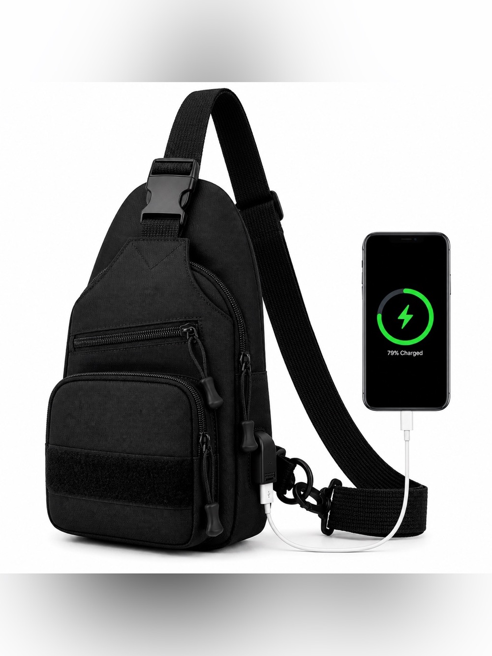 Men's Black Crossbody Sling Bag - Minimal Tactical Design